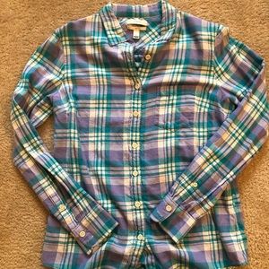 EUC J. Crew Boy Cut Blue Purple Flannel Shirt Sz 6